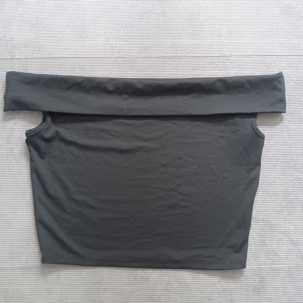 Stitch & Pine Off Shoulder black crop Top Womens XL Y2K Stretch